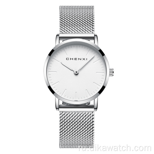 076 CHENXI Пара часов Простые и буквальные модные часы с циферблатом Роскошные сетчатые часы с ремешком из кварцевого стекла